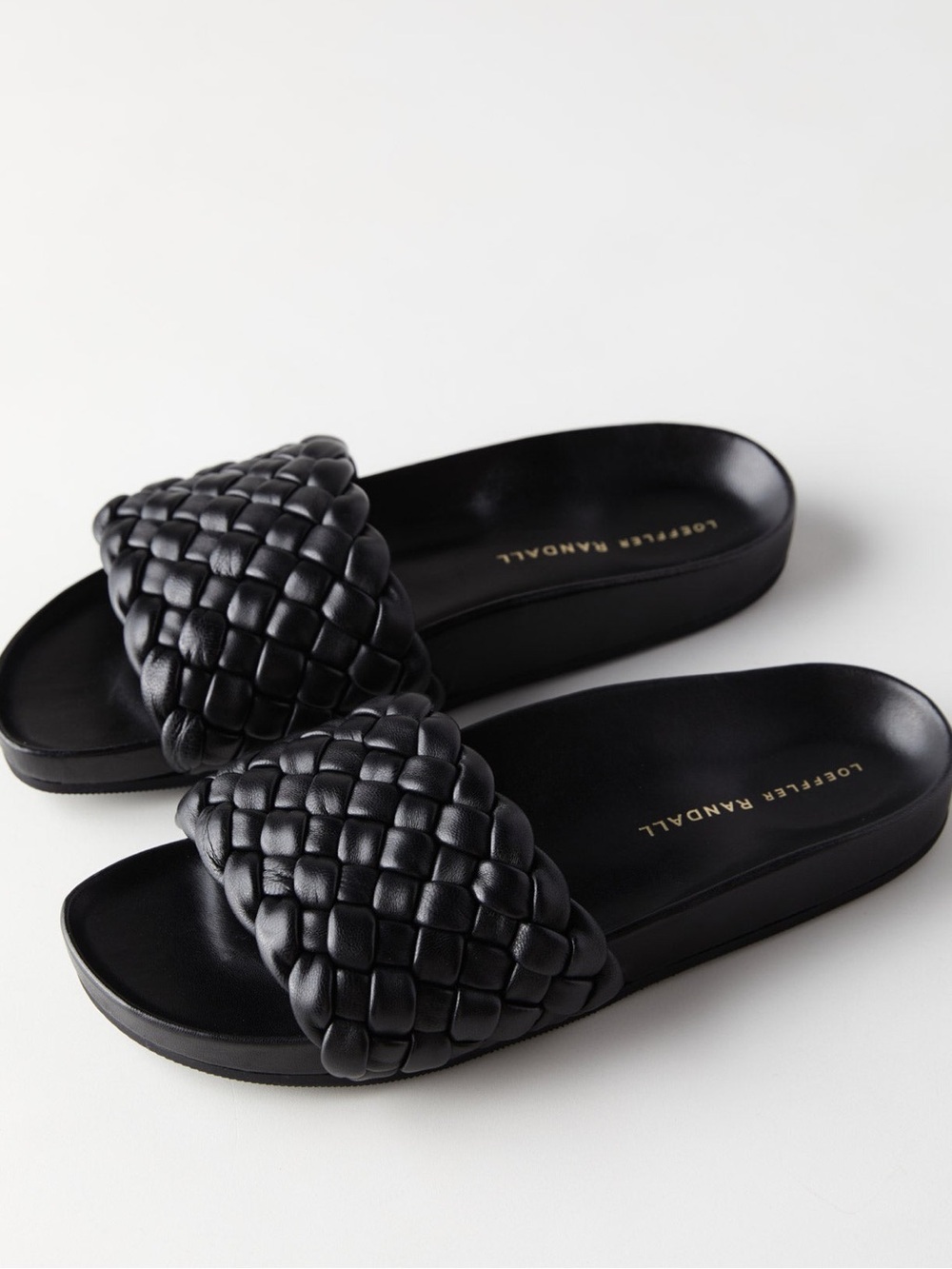 Loeffler Randall Leather Woven Slide Sandals - Black, Women’s 8